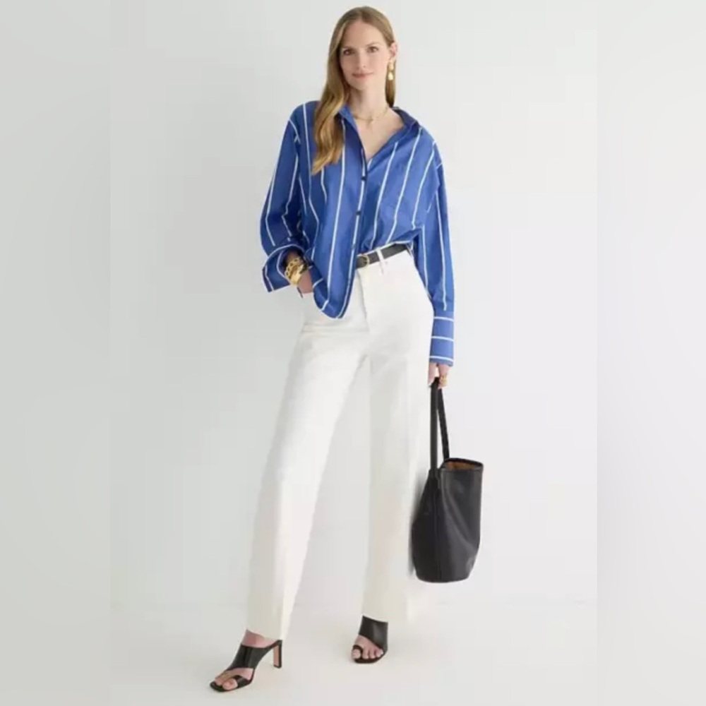 J, Crew Wide Leg Denim Trouser Jeans Size 32T White 5-Pocket Styling BM813 NWT